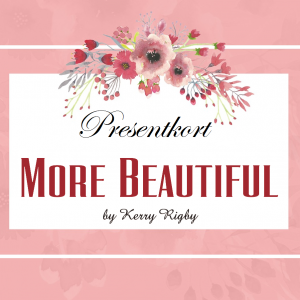 Ett rosa presentkort med More Beautifuls logotyp och texten presentkort.